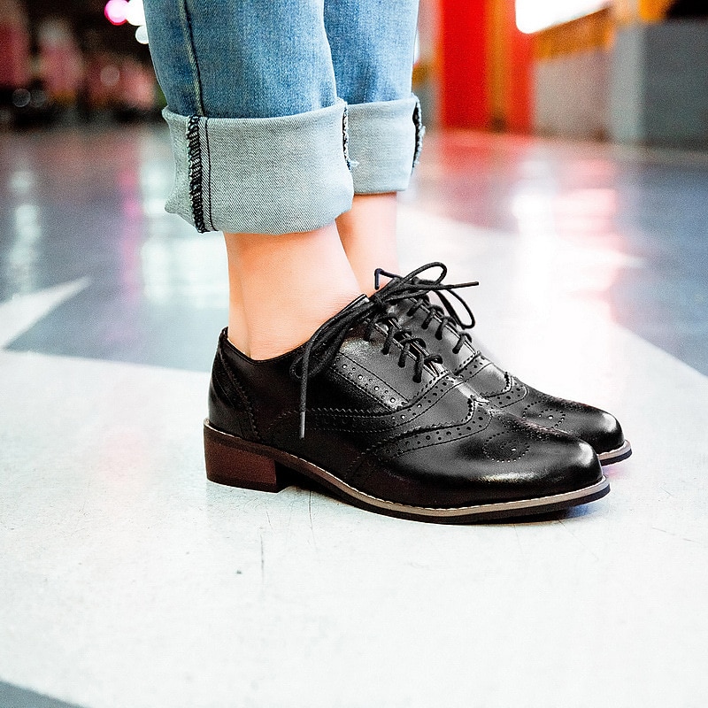 pantofi oxford clasici brogue de damă – pantofi maro din piele artificială cu vârful aripii cu șireturi pentru ținute casual și formale de inspirație vintage 2025 - $42.99 –P11