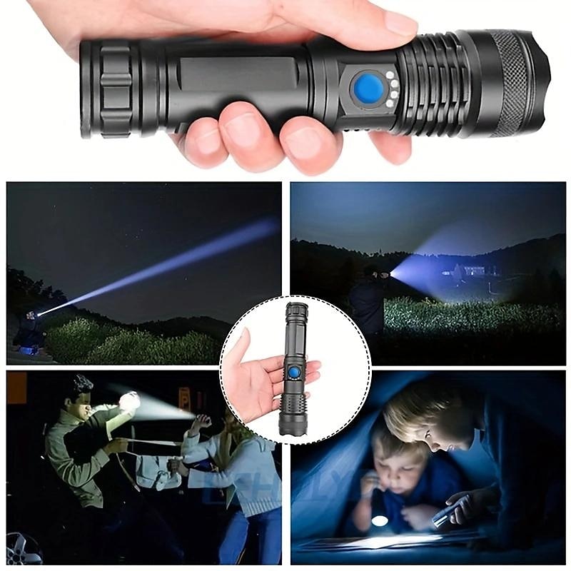 Linterna led xhp100 de alta potencia, recargable, 4 núcleos, zoom, usb, para acampar al aire libre/uso de emergencia, 1 ud. 2025 - $22.99 –P2