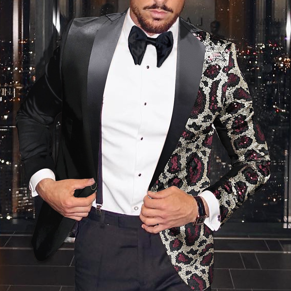 Giacca blazer da uomo in paillettes moda disco leopardata taglio plus size regolare taglio su misura monopetto a un bottone nero oro argento blu reale del 2025 a $86.99 –P4