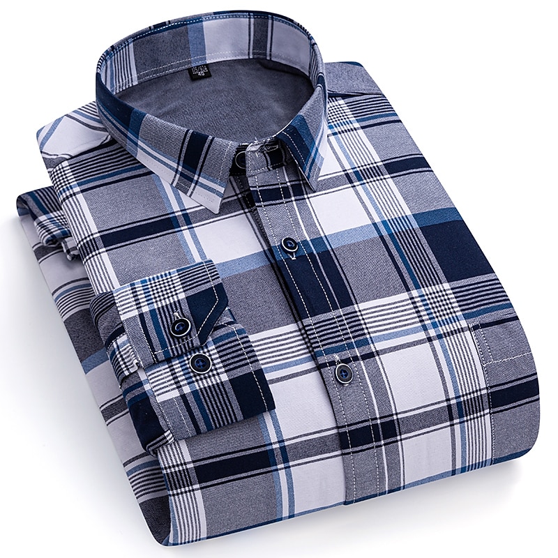 Men's Shacket Plaid / Striped / Chevron / Round Vacation New Year Light Blue Navy blue+white Yellow Red Long Sleeve Classic Collar Fall / Winter Clothing Apparel Print 2025 - $50.99 –P4