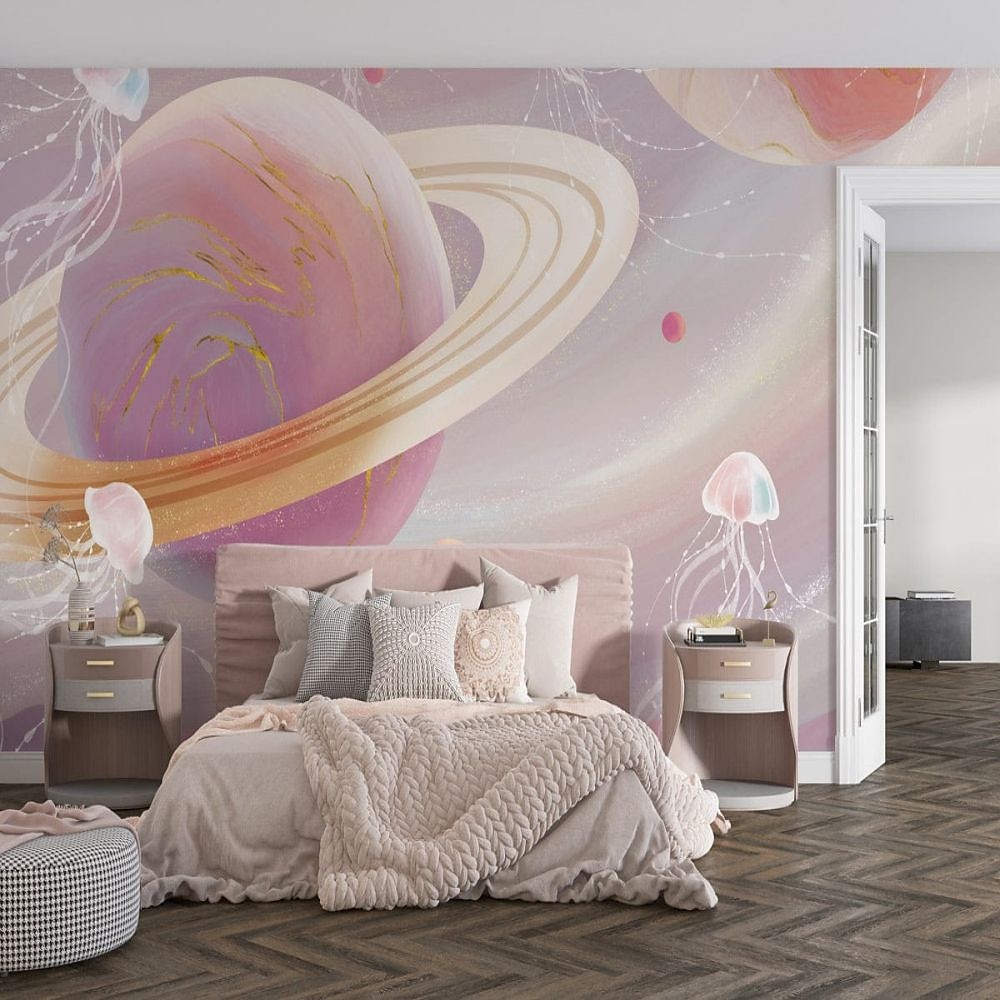 3d muurschildering behang zonnestelsel galaxy planet muursticker die print peel en stick verwijderbare pvc/vinyl materiaal zelfklevend/lijm vereist muur decor muurschildering voor woonkamer slaapkamer 2025 - $43.99 –P5