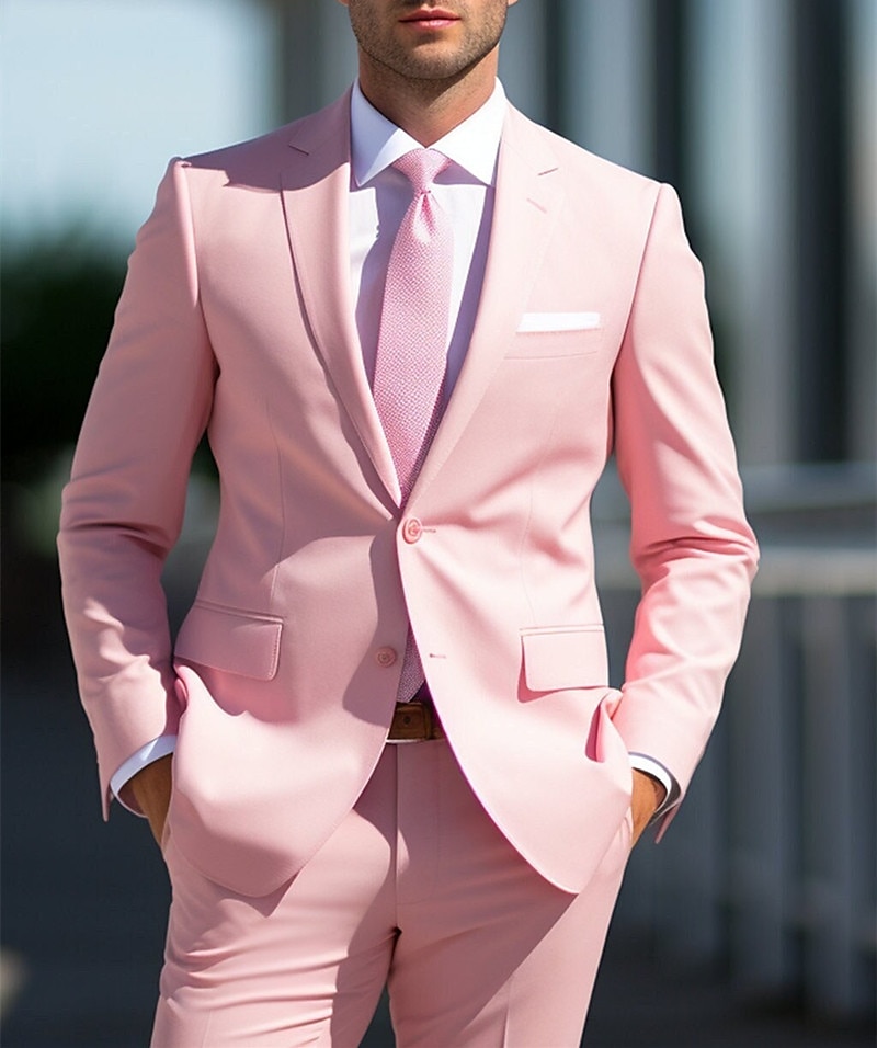 Men's Wedding Suits White Pink Daily Business Solid Colored Plus Size 2 Piece Single Breasted Two-buttons 2025 - $106.99 –P2
