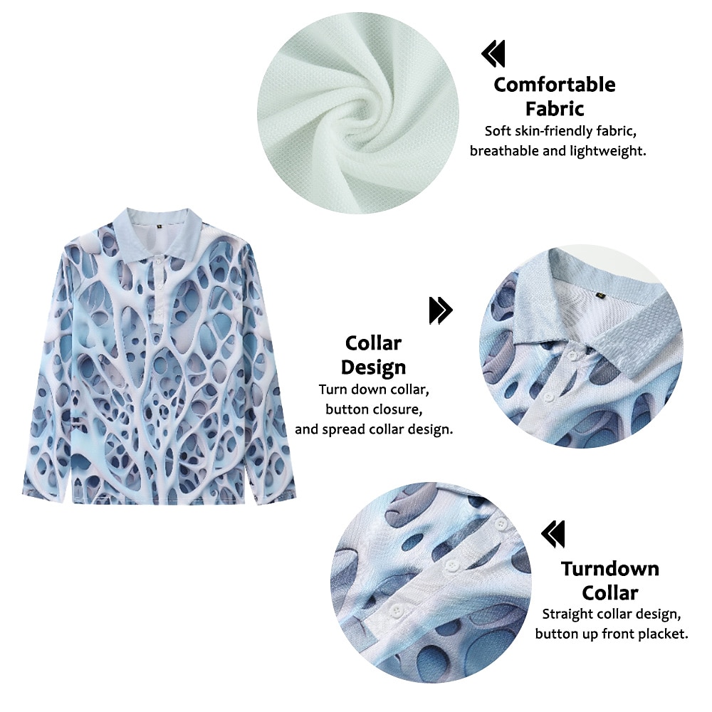Herr Grafisk Pikétröjor Golftröja Långärmad Polotröjor Skjortor med krage Ledigt Semesterkläder Rave Wear Festkläder Knappar 3D-utskrift Blågrön Blå Purpur 2025 - $23.99 –P1