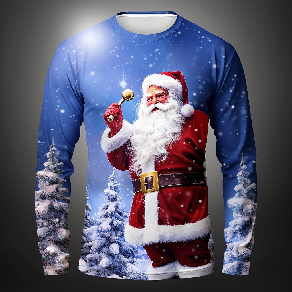 Natale Per uomo Grafico Babbo Natale Maglietta Manica Lunga maglietta Stampa 3D Girocollo Camicia Moda Designer Casual Sport all'Aperto Ferie Uscire Blu Rosso Blu reale Primavera & Autunno del 2026 a $9.99 –P4