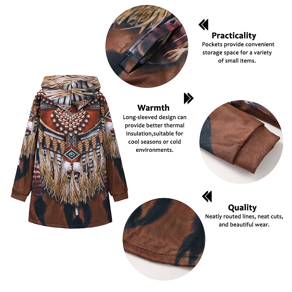 Herre Vinterfrakk Fleece-jakke Frakk Sport & Utendørs Dagligdagstøy Hold Varm Pustende Glidelås Lomme Høst vinter Indiske kostymer Gatemote Gammeldags stil Hettegenser Lang Normal Hvit Gul Brun 2025 - $73.99 –P2