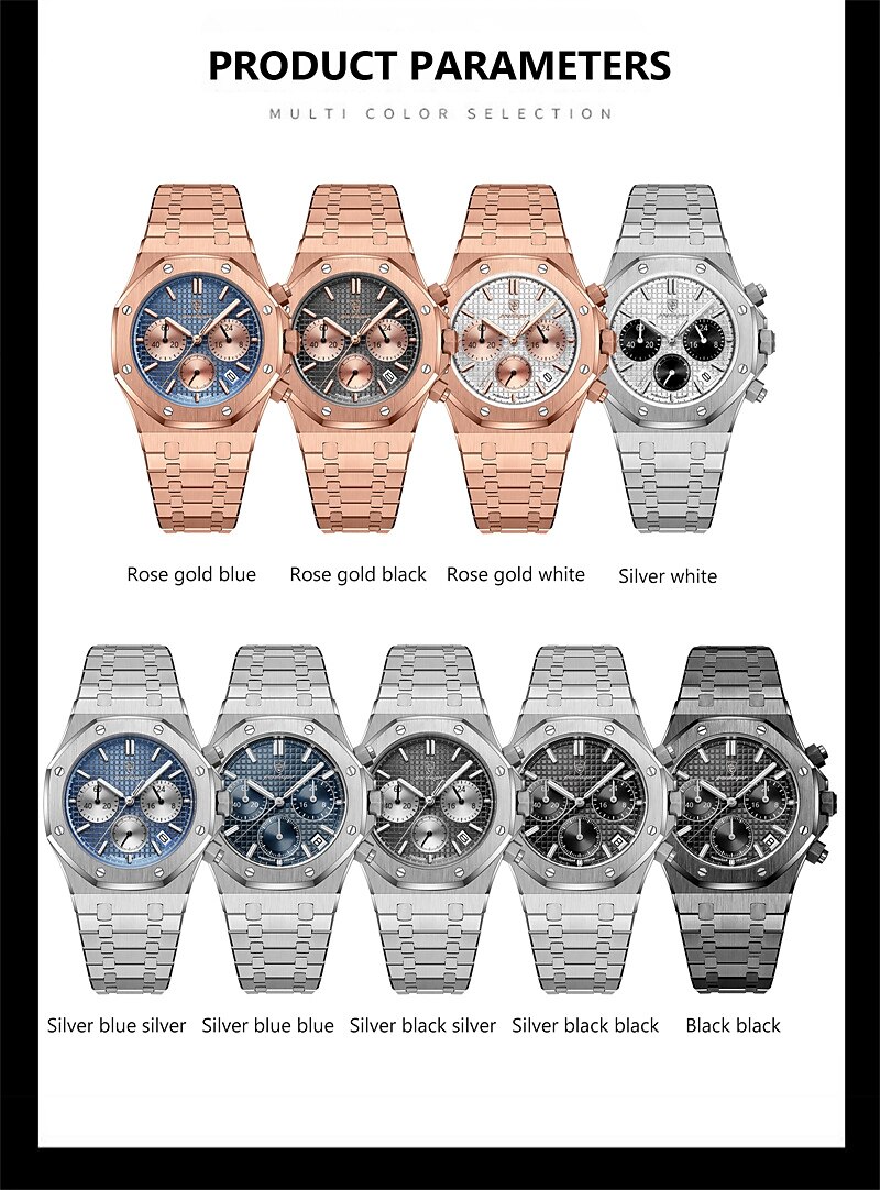 POEDAGAR Men Quartz Watch Outdoor Sports Fashion Casual Luminous Calendar Chronograph Waterproof Steel Watch 2025 - $34.99 –P6