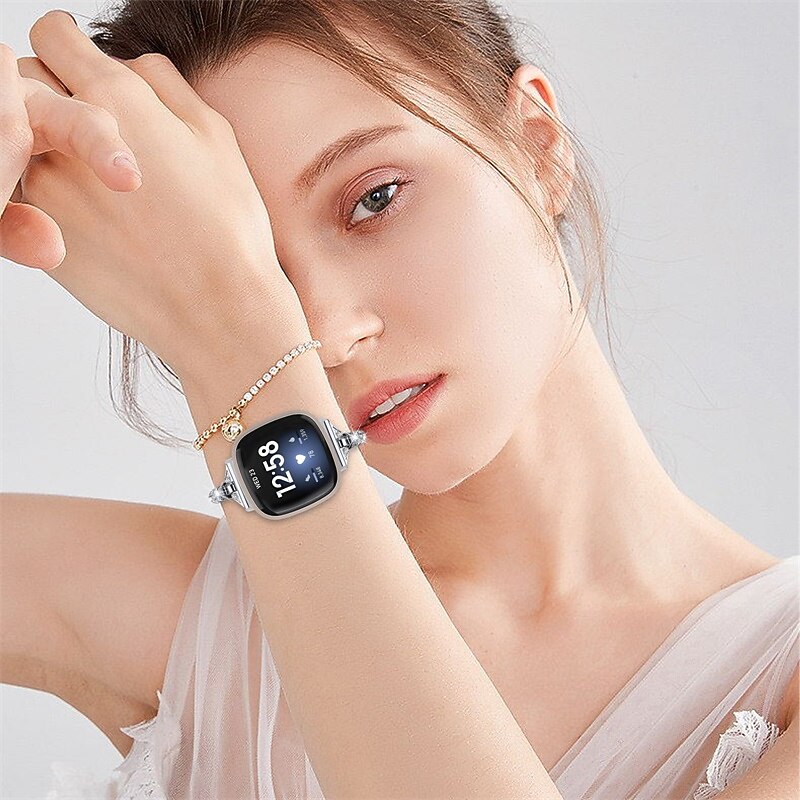 Smart Watch Band Kompatibilis valamivel FitBit Versa 4, Sense 2, Versa 3, Sense Rozsdamentes acél Okos óra Szíj Női Csillogás Kristály Ékszer karkötő Csere Karszalag 2025 - $17.99 –P5