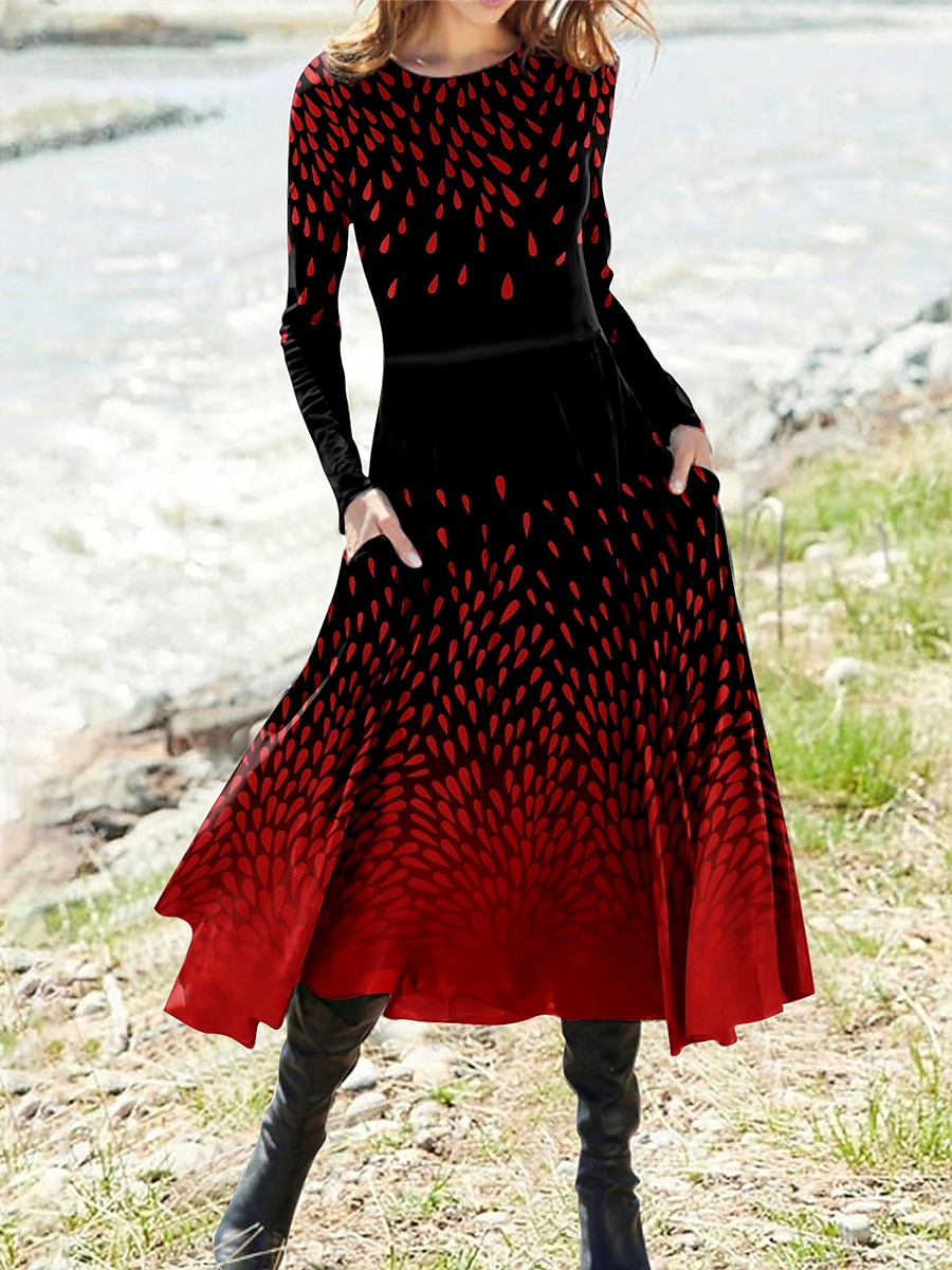 Damen Midi Kleid A-Linie Kleid Lässiges Kleid Winterkleid Swing Kleid Mode Streetwear Reif Formell Outdoor Urlaub Reguläre Passform Ombre Lange Ärmel Rundhalsausschnitt Weinrot Lila Grau Herbst Winter 2025 - $36.99 –P2