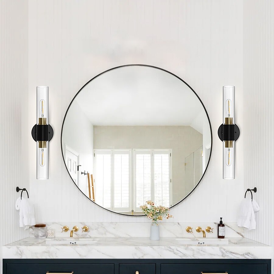 Aplique de pared LED, lámpara de pared negra de estilo nórdico con pantalla de tambor de vidrio metálico, iluminación de pared, lámpara de lectura, para mesita de noche, dormitorio 110-240v 2025 - $116.99 –P15