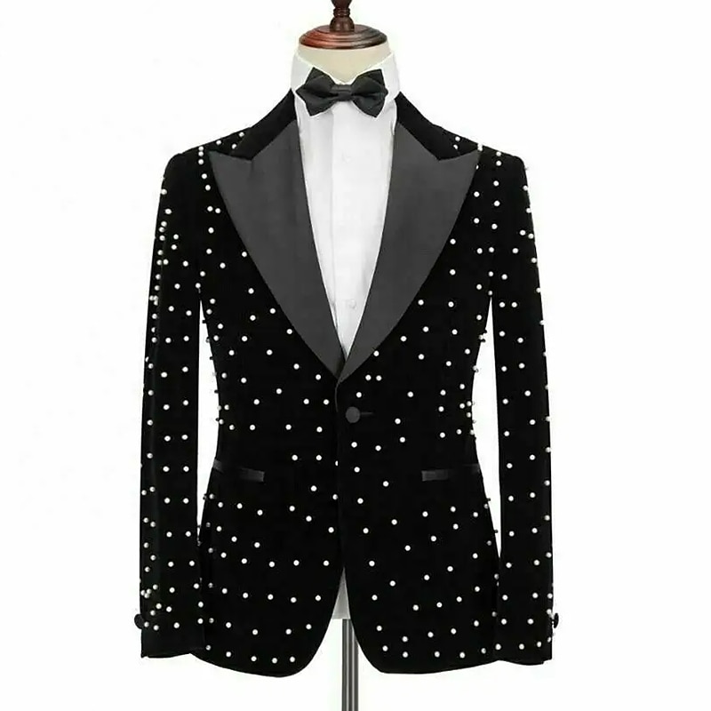 Męskie Kurtka Marynarka Impreza / Wieczór Bar Zatrzymujący ciepło Kieszeń Wiosna Jesień Kropki Moda miejska Elegancki Wieczorne Regularny Regularny Czarny Kurtki 2025 - $45.99 –P4