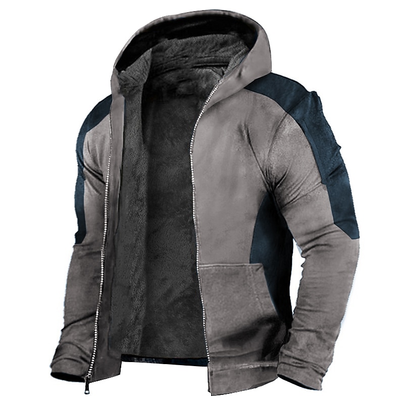 Hombre Sudadera con cremallera Sudadera con capucha y cremallera completa La chaqueta con capucha Chaqueta deportiva Sherpa difuso Azul Piscina Verde Oscuro Marrón Con Capucha Bloque de color Cerrar 2025 - $42.99 –P5