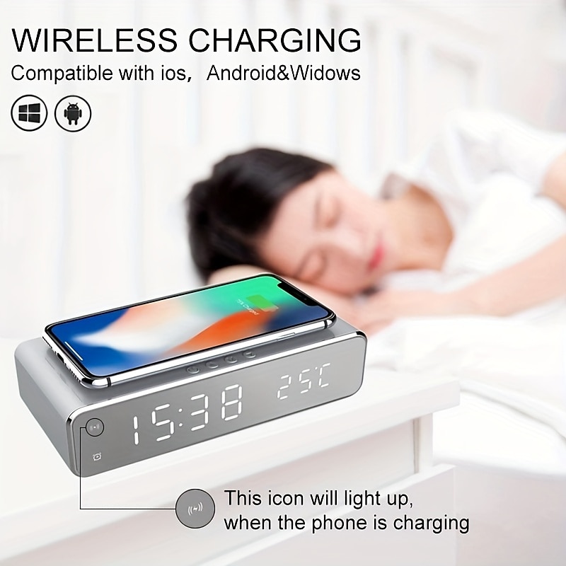 Wireless Charger Time Alarm Clock LED Digital Thermometer Earphone Phone Chargers Fast Charging Dock Station For IPhone 15 14 13 12 Samsung 2025 - $34.99 –P6