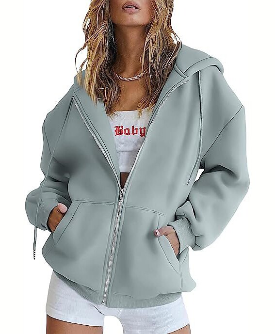 Moletom Moletom com zíper Pullover Tecido Bolso frontal Para Mulheres Adulto Não Imprimindo Rua Casual / Diário de 2025 por $21.99 –P8
