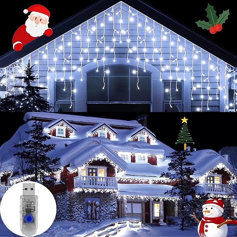 4m Fâșii de Iluminat Lumini de țurțuri de Crăciun 96 LED-uri Alb Cald Alb Rece Albastru Lumini de sărbători Fereastra / Cortina / Icicle Lights Nuntă Glob de Craciun Alimentat USB 2025 - $13.99 –P6