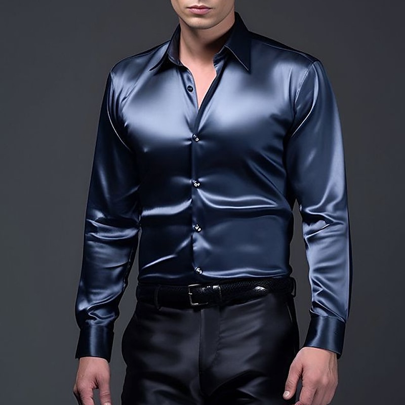 Pánské Košile Saténová košile Košile pro volný čas Košile na knoflíky Černá Žlutá Vodní modrá Červená Světle šedá Dlouhý rukáv Bez vzoru Klopa Dovolená Denní Oblečení Módní Na běžné nošení Pohodlné 2026 - $29.99 –P4