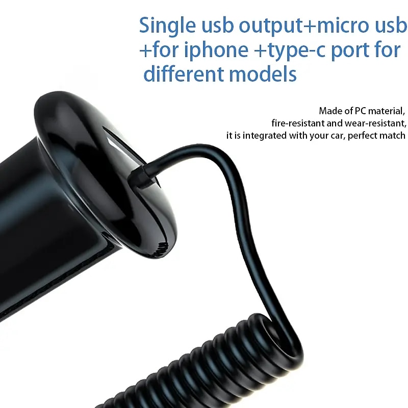 2025年 3 in 1 急速充電車の充電器スプリングケーブル急速充電 15 ワット混合シングル USB 車の充電器携帯電話ラップトップカメラと互換性  コレクション – $15.99 –P5