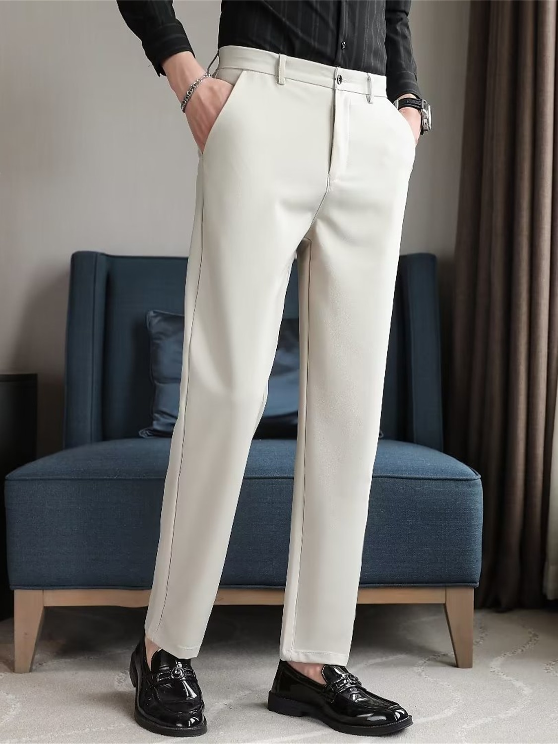 Men's Dress Pants Trousers Slacks Suit Pants Buttons Front Pocket Straight Leg Plain Comfort Breathable Business Daily Holiday Fashion Chic & Modern Black Khaki 2025 - $25.99 –P3