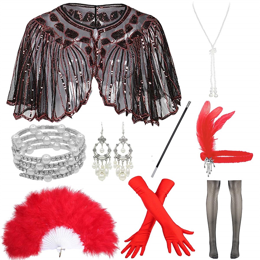 Retro Vintage Loucos anos 20 Anos 20 Roupa Faixa De Cabelo Estilo Melindrosa Conjunto de acessórios O Grande Gatsby Convidado do casamento Paetês Lantejoula Mulheres Dia Das Bruxas Carnaval Baile de de 2025 por $40.99 –P11