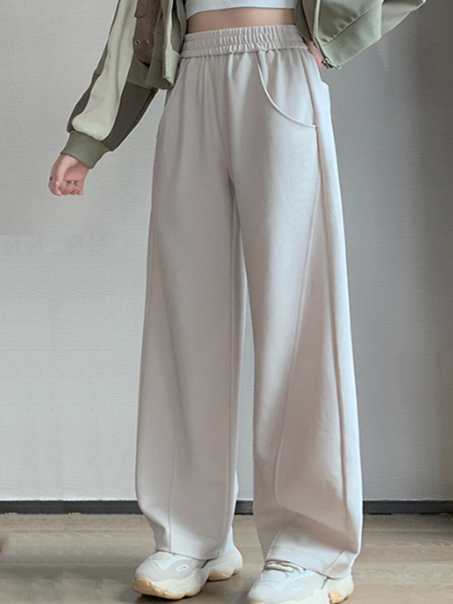 Dam Joggingbyxor Brett skaft Aktiv Mode Streetwear Fullängd Hög midja Slät Ficka Elastisk midja Högt snitt Håller värmen Komfort Mjuk Microelastisk Utomhus Semester Gata Aprikos Grå Svart Höst Vinter 2025 - $20.99 –P3