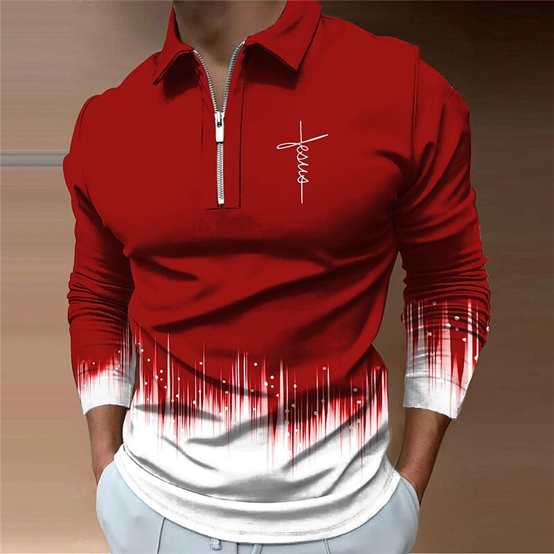 Férfi Hit Cipzáras pólóingek Golfing Hosszú ujj Pólóingek Galléros ingek Alkalmi Nyaralási viselet Party ruhák 3D nyomtatás Quarter Zip Polo Ősz & tél Fekete Bor 2025 - $23.99 –P2