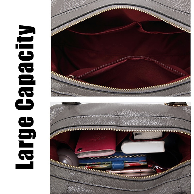 Dam Handväska Crossbody-väska Axelväska Boston väska PU läder Kontor Dagligen Helgdag Nit Dragkedja Stor kapacitet Multi Carry Ensfärgat Svart Rubinrött Blå 2025 - $42.99 –P5