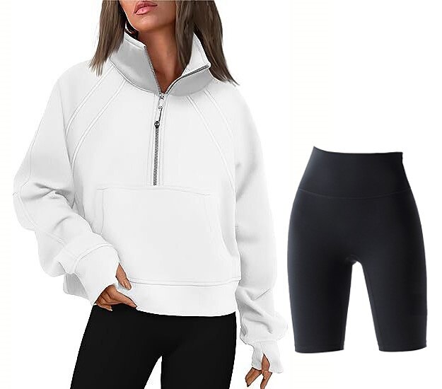 Womens Sweatshirts Half Zip Cropped Pullover Fleece Quarter Zipper Hoodies  Fall Outfits Clothes Thumb Hole