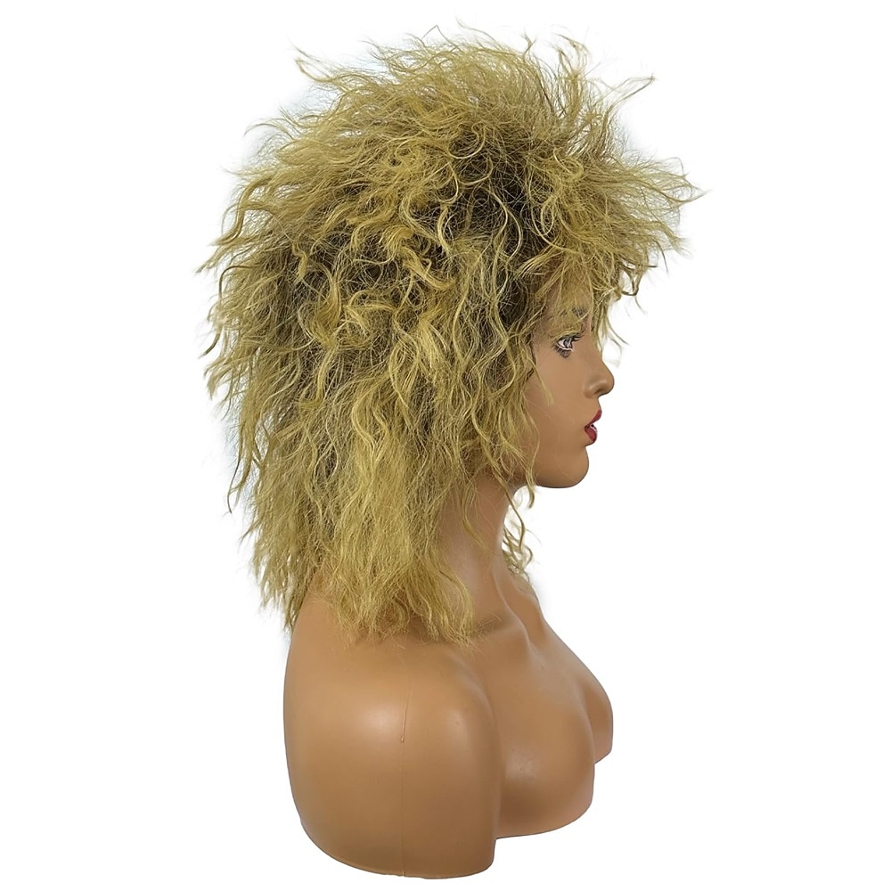 Short Blonde Curly Wig Mullet Blonde Brown Wig with Dark  display picture 2