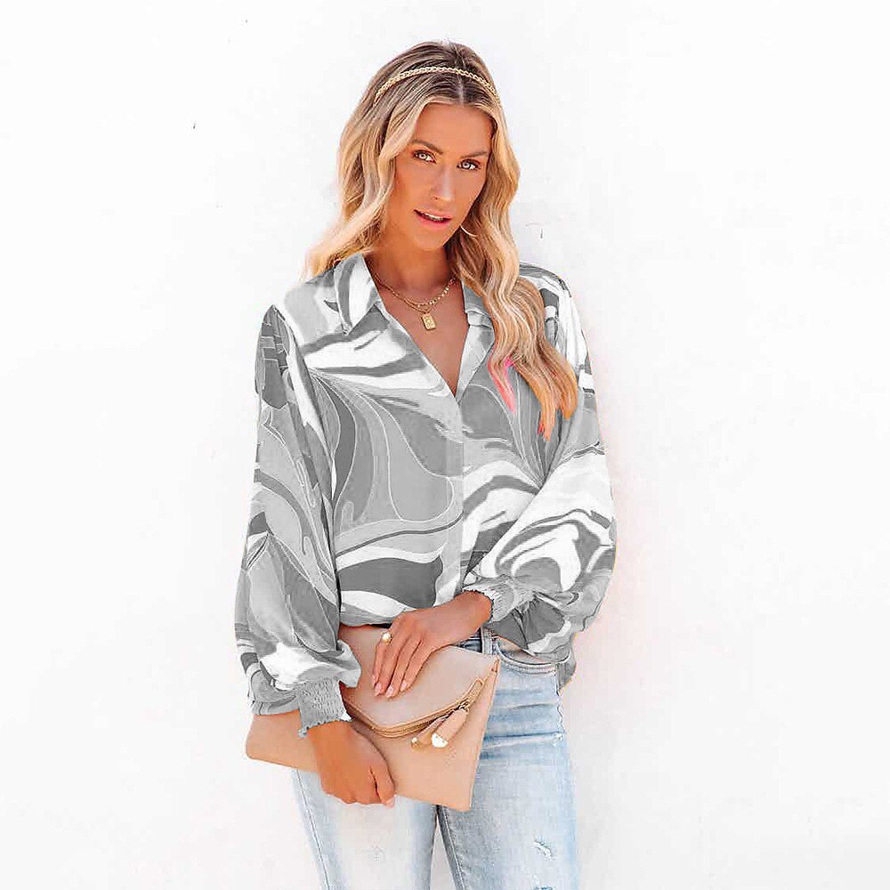 Women's Shirt Blouse Fashion Buttons Print Long Sleeve Regular Tops Shirt Collar Casual Blue Purple Green Gray Spring & Fall 2025 - $21.99 –P5