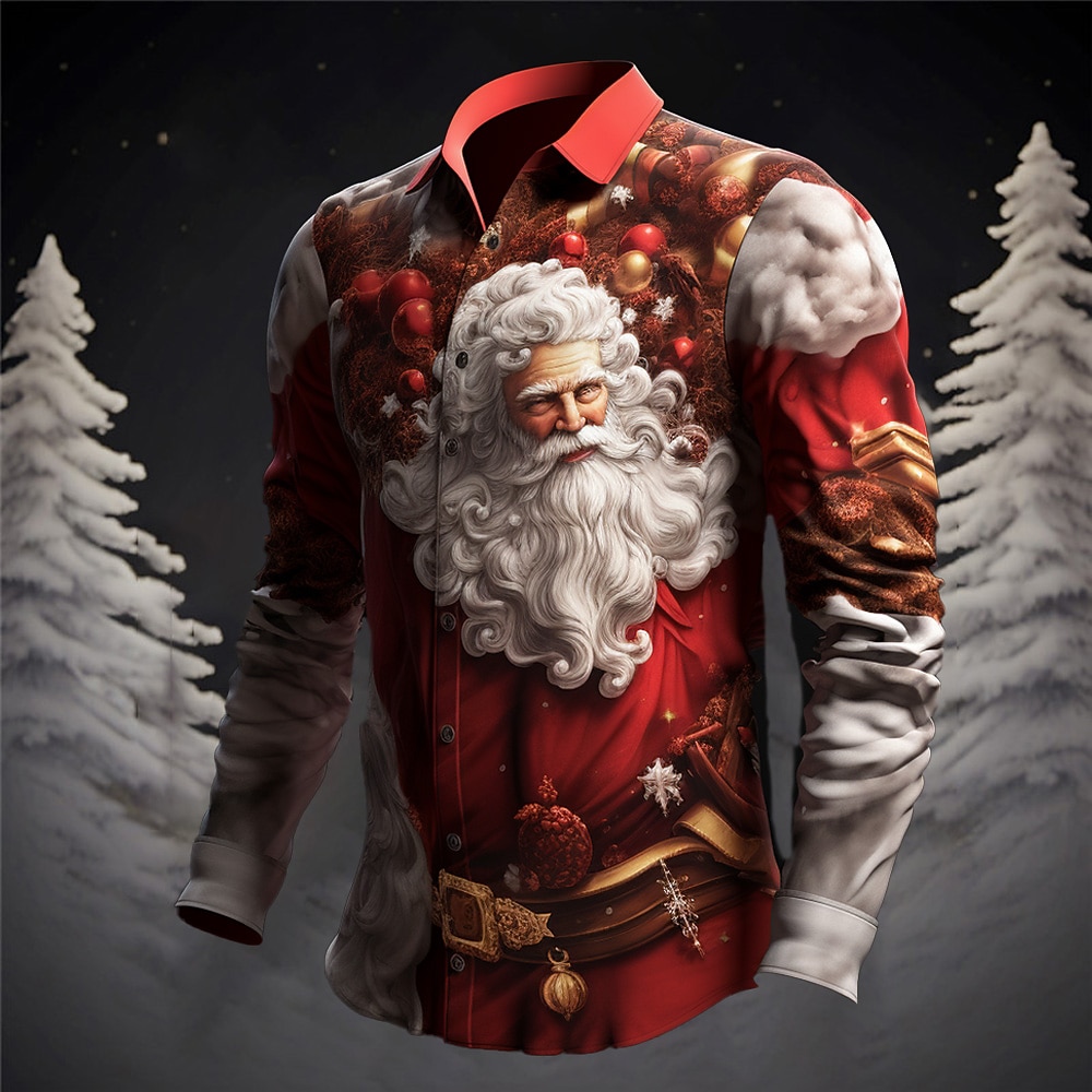 Herr jultomten Julgran Skjorta Långärmad Ledigt Jul Dagliga kläder Utekväll Höst vinter Nedvikt Mönster Button-Down Grå+Purpur Gul Rubinrött Mörk marin Kungsblå 2025 - $26.99 –P7