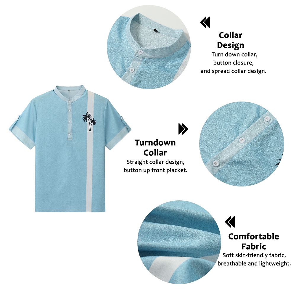 Herren Hemd leinenhemd Strandhemd Kokosnussbaum Outdoor Urlaub Hellgrün Marineblau Blau Braun Kurzarm Ständer Sommer Frühling Bekleidung Bedruckt 2025 - $29.99 –P1