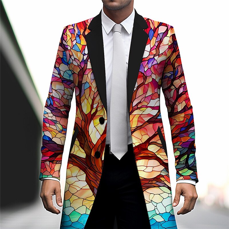 Colorful Trees Business Artistic Men's Coat Work Wear to work Going out Fall & Winter Flat collar Long Sleeve Purple Green M L XL Polyester Weaving Jacket 2024 - $45.99 –P1