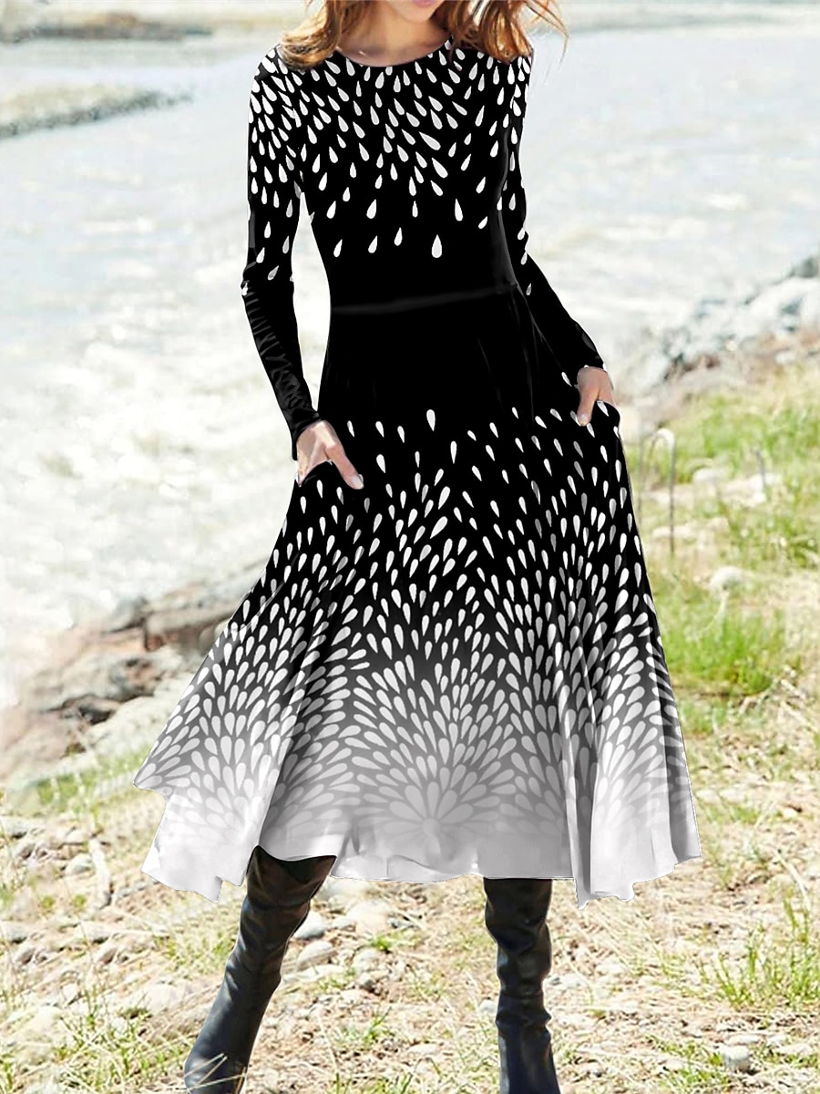 Damen Midi Kleid A-Linie Kleid Lässiges Kleid Winterkleid Swing Kleid Mode Streetwear Reif Formell Outdoor Urlaub Reguläre Passform Ombre Lange Ärmel Rundhalsausschnitt Weinrot Lila Grau Herbst Winter 2025 - $36.99 –P1