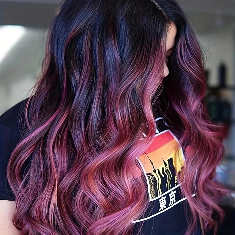parrucca sintetica lunga e diritta - parrucca di capelli ricci viola ondulati verdi con capelli ricci rosso vino e rosa-viola - parrucchino elegante e versatile per le donne del 2026 a $23.99 –P11