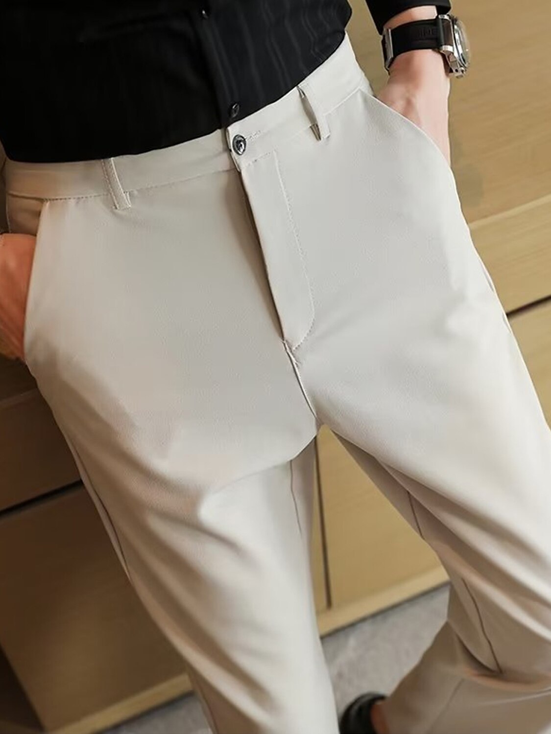 Men's Dress Pants Trousers Slacks Suit Pants Buttons Front Pocket Straight Leg Plain Comfort Breathable Business Daily Holiday Fashion Chic & Modern Black Khaki 2025 - $25.99 –P5