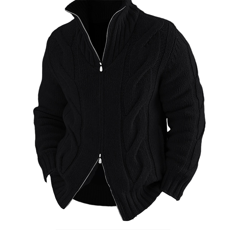 heren vest trui ritssluiting trui grof vest kabel normaal gebreid effen opstaande kraag opwarmingen modern eigentijds casual dagelijkse kleding kleding herfst winter zwart wit m l xl 2025 - $37.99 –P6