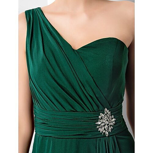 Sheath / Column Open Back Formal Evening Military Ball Dress One Shoulder Sleeveless Floor Length Chiffon with Ruched Crystals Draping 2022 2026 - $114.99 –P3