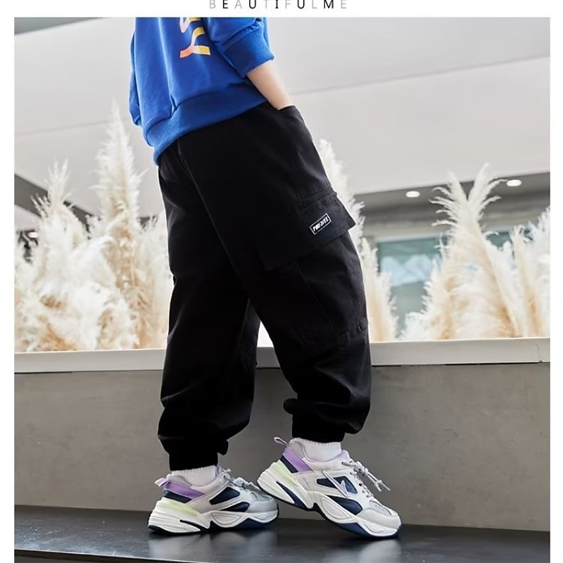 Kids Boys Pants Trousers Pocket Letter Soft Comfort Pants School Cotton Fashion Cool Black Khaki Mid Waist 2025 - $15.99 –P4