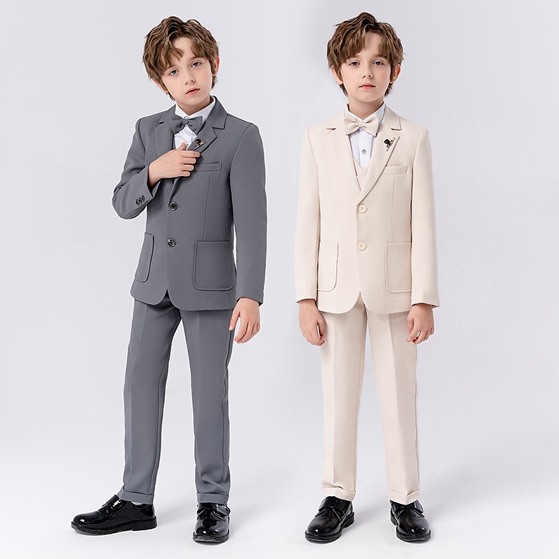 6 deler Barn Gutt Dress og blazer Antrekk Helfarge Langermet Knapp Sett Formell Kul Høst Vinter 7-13 år Grå 5-delt sett (jakke + vest + bukse + sløyfe + Blått 6-delt sett (skjorte + jakke + vest 2025 - $95.99 –P1