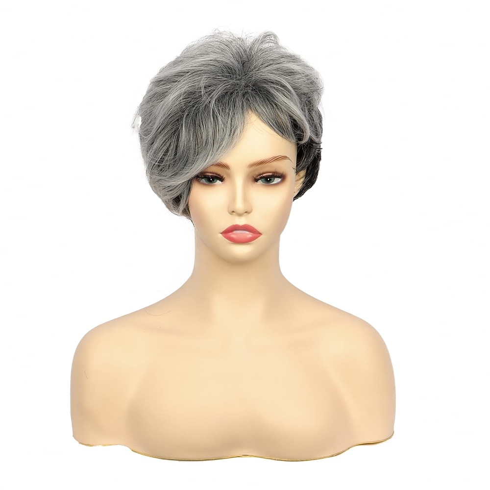 perucas curtas encaracoladas com corte pixie com parte lateral franja perucas gradientes cinza para mulheres brancas ombre peruca de cabelo preto a cinza textura bagunçada em camadas peruca de corte de 2025 por $19.99 –P4