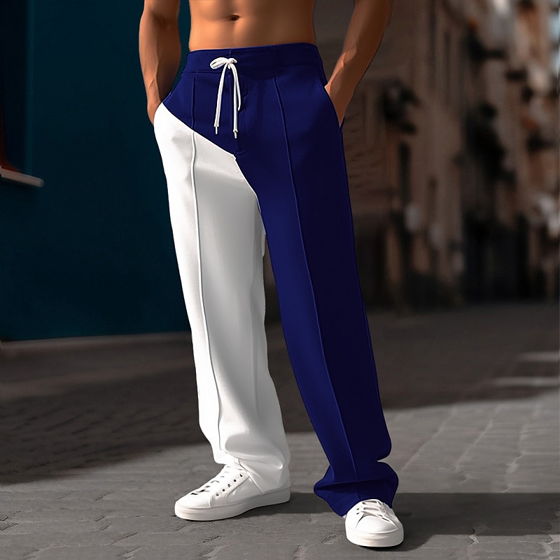 Men's Sweatpants Joggers Trousers Straight Leg Sweatpants Pleated Pants Patchwork Drawstring Elastic Waist Color Block Comfort Breathable Casual Daily Holiday Sports Fashion Black Blue 2025 - $27.99 –P11