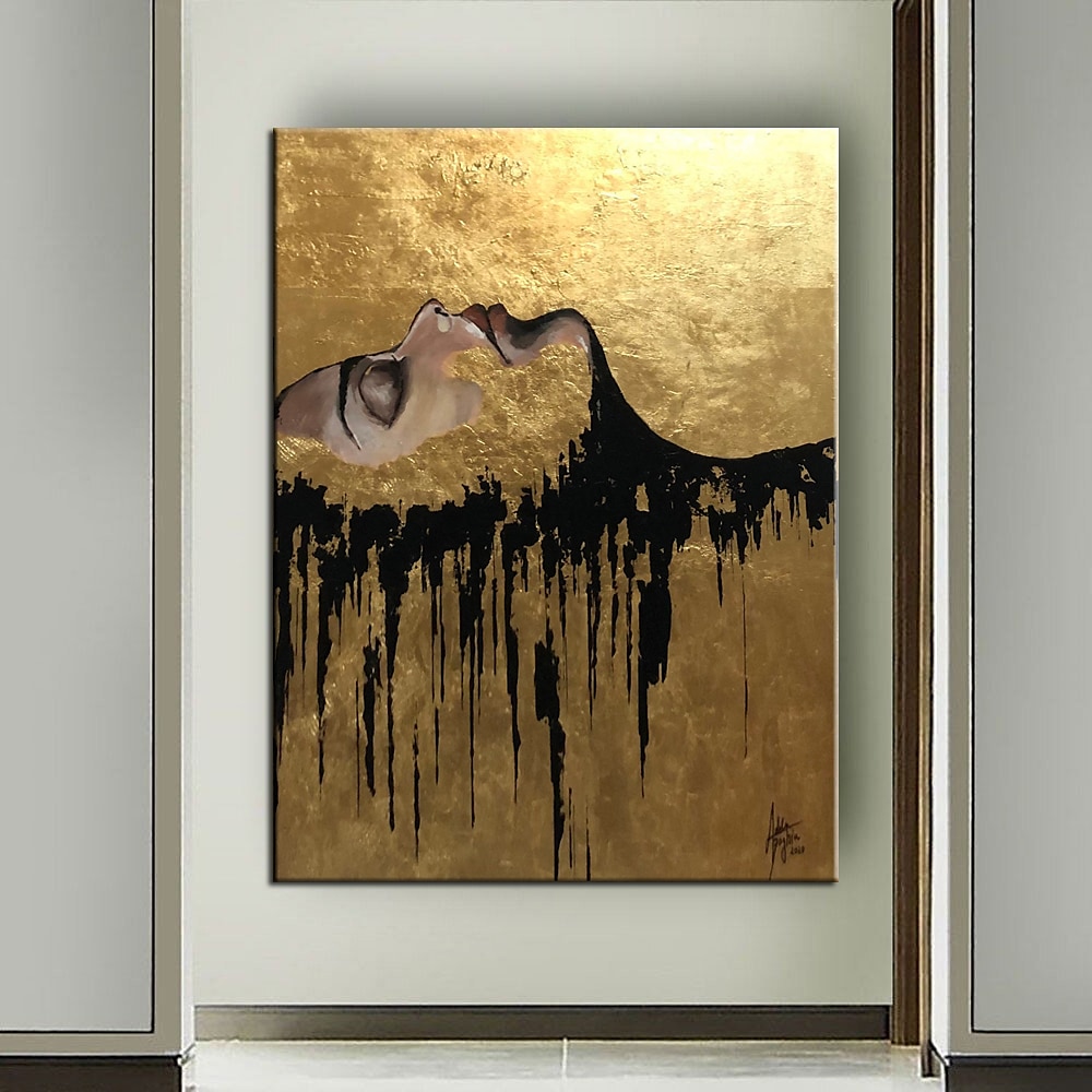 groot met de hand geschilderd zwart en goud schilderij acrylfolie schilderij op canvas muurkunst abstracte kunst abstract schilderij gouden firgure schilderij zwart schilderij huisdecoratie decor 2025 - $141.99 –P3