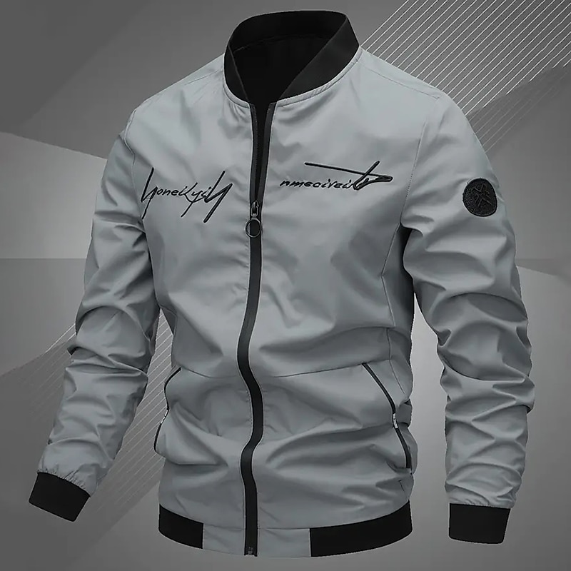 Men's Lightweight Jacket Summer Jacket Bomber Jacket Windbreaker Outdoor Vacation Warm Fall Winter Plain Fashion Streetwear Stand Collar Regular Black Gray Jacket 2025 - $26.99 –P1