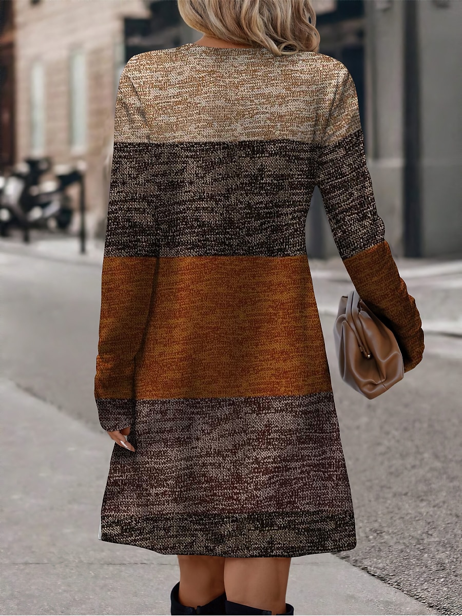 Dame Mini kjole Vinter kjole Mini kjole T skjortekjole Solkjole Mote Gatemote Moderne utendørs Feriereise Gate Løstsittende Stripe Langermet V-hals Blå Lilla Brun Grønn Høst Vinter 2025 - $23.99 –P5