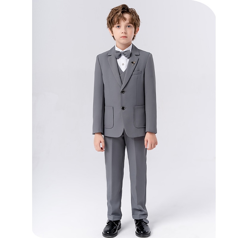 6 deler Barn Gutt Dress og blazer Antrekk Helfarge Langermet Knapp Sett Formell Kul Høst Vinter 7-13 år Grå 5-delt sett (jakke + vest + bukse + sløyfe + Blått 6-delt sett (skjorte + jakke + vest 2025 - $95.99 –P14