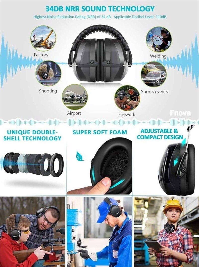 Hunting 34dB Highest NRR Safety Ear Muffs Shooting Hearing Protector Noise cancelling headphones for Adult 2025 - $21.99 –P6