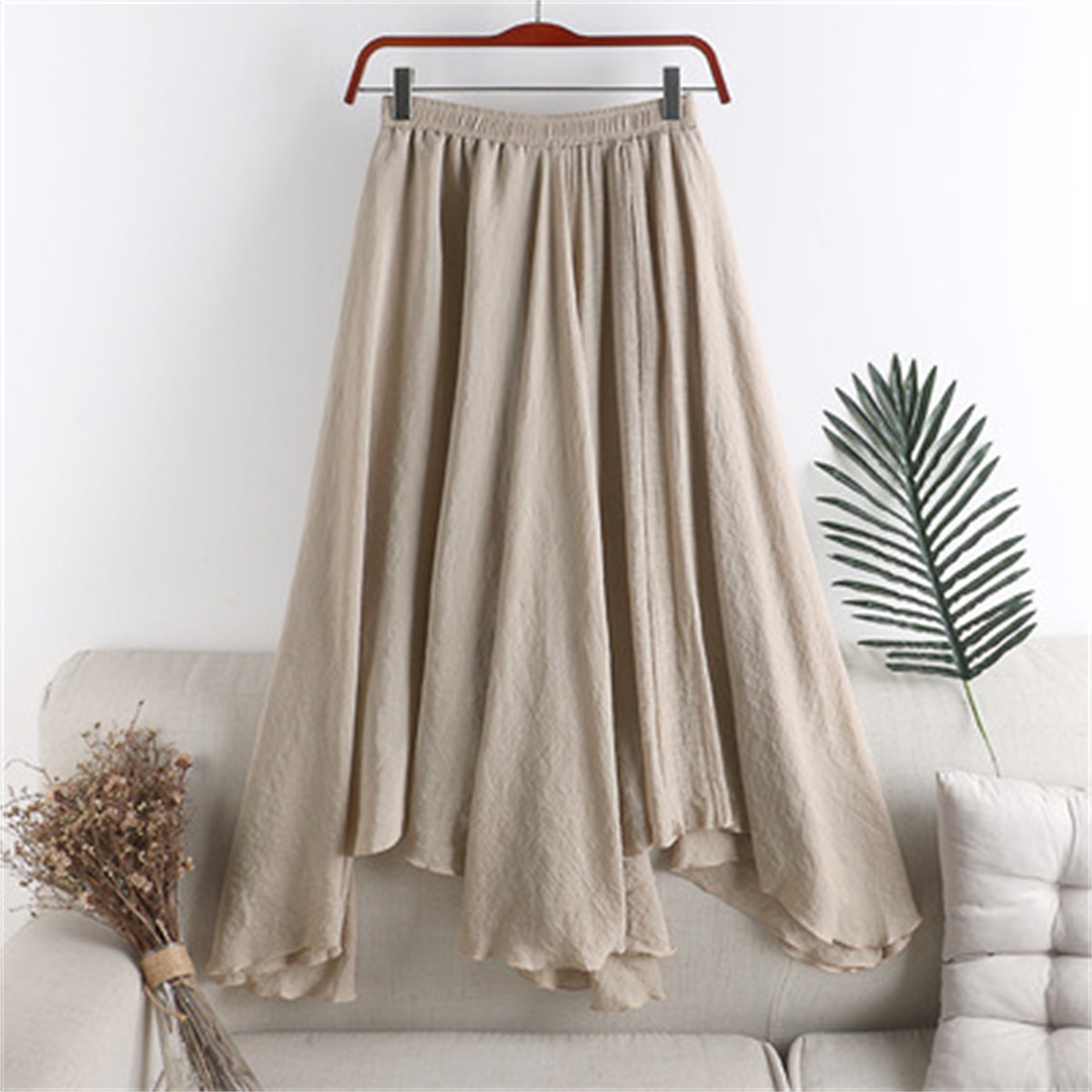 Women's Skirt A Line Swing Fashion Casual Maxi High Waist Skirts Solid Colored Ruched Irregular Hem Vacation Causal Light Blue Black White Pink Spring & Summer Cotton 2025 - $21.99 –P4