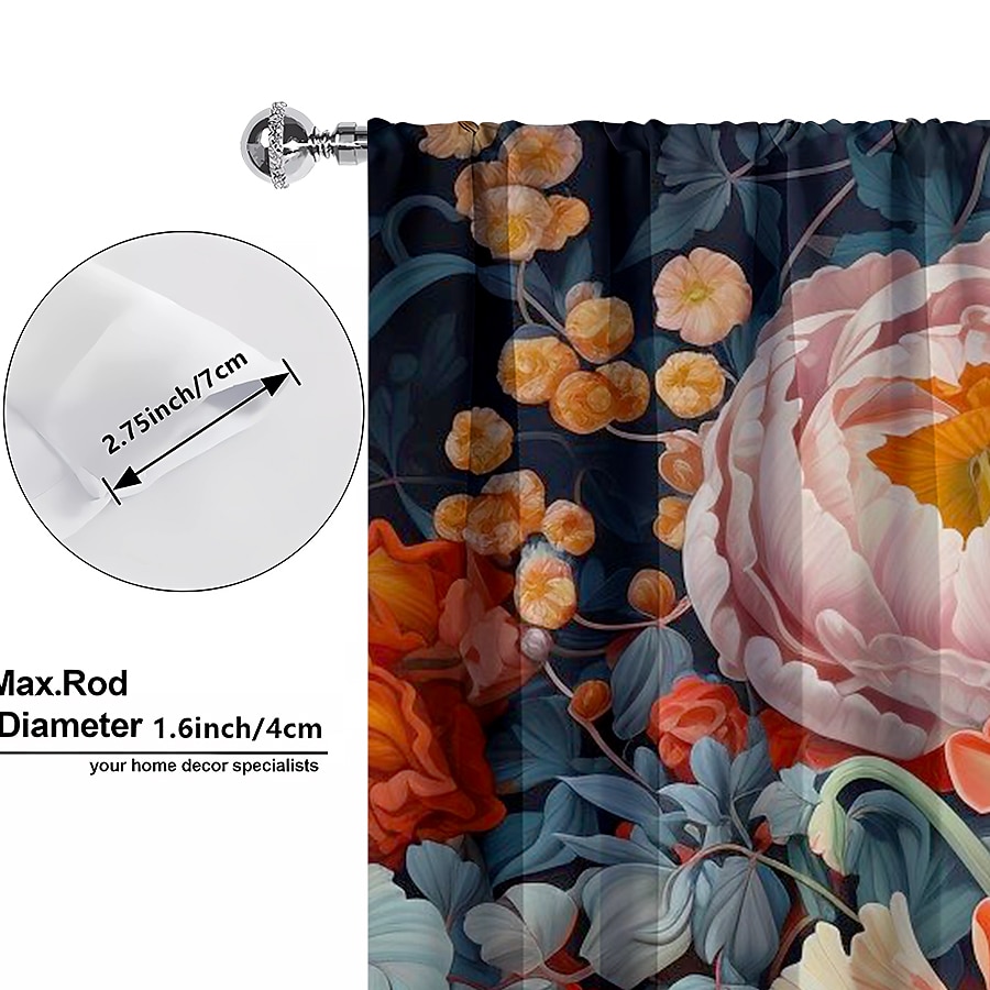 2 Panels Curtains For Living Room Bedroom, Flowers Curtain Drapes for Bedroom Door Kitchen Window Treatments Thermal Insulated Room Darkening 2025 - $22.99 –P16