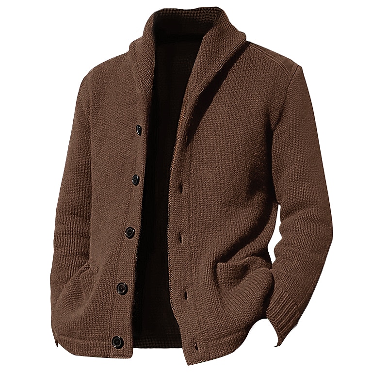 Herren Strickjacke Kurzer Pullover Strickpullover Gerippt Stricken Standard Knopf hoch Glatt Schalrevers Warm-Ups Moderne zeitgenössische Casual Freizeitskleidung Bekleidung Herbst Winter Schwarz Blau 2025 - $41.99 –P4