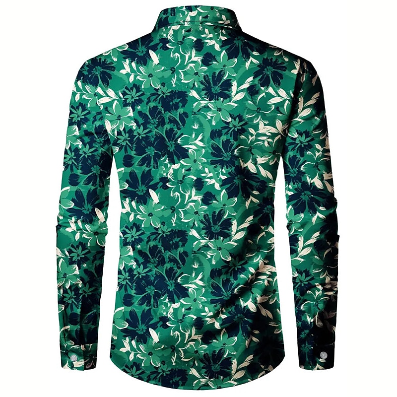 Men's Floral Shirt Button Up Shirt Long Sleeve Casual Daily Wear Going out Fall & Winter Turndown Print Button-Down Black Green 2025 - $24.99 –P7