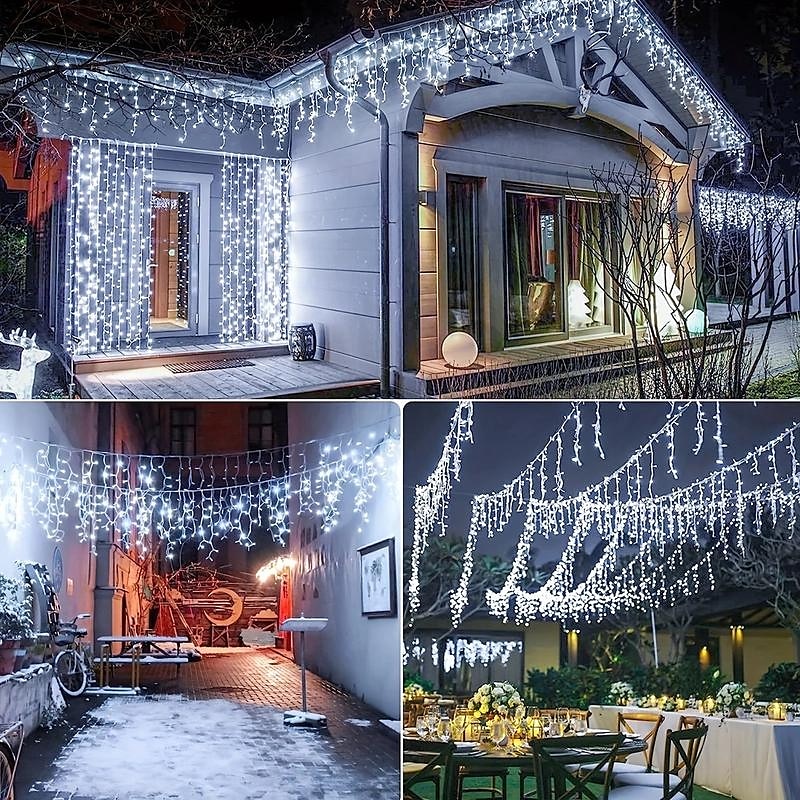 1 confezione di luci natalizie a ghiacciolo, 10 m 400 led 8 modalità e timer con 60 gocce, luci natalizie a ghiacciolo con timer, stringa di luci esterne collegabili impermeabili per vacanze, del 2025 a $18.99 –P3